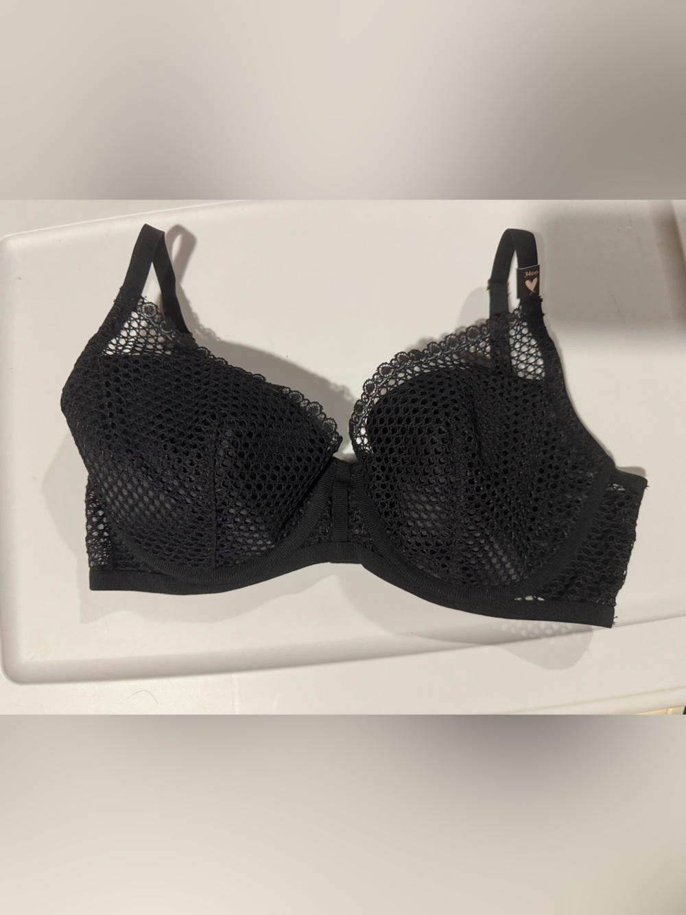 Victoria's Secret Black Lace Mesh/Cage Underwire Bra 34DD NWT
